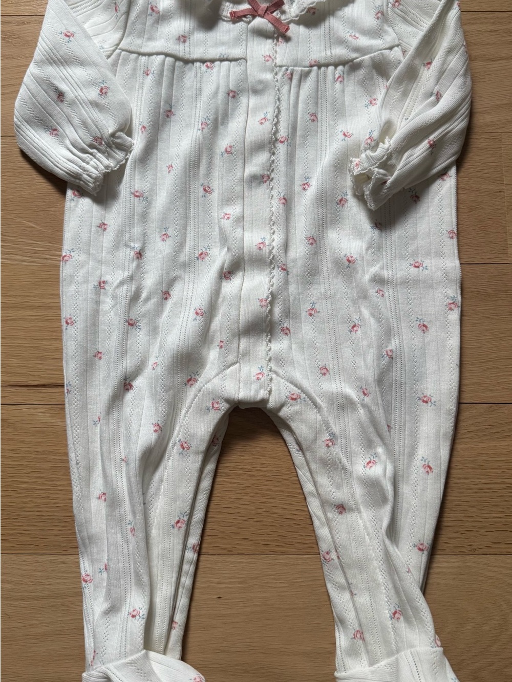 Tartine et Chocolat Cream Footed One-Piece with Pink Floral Motif